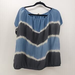 Joie Solid Blue Black 100% Silk Blouse Top Medium Tie Dye